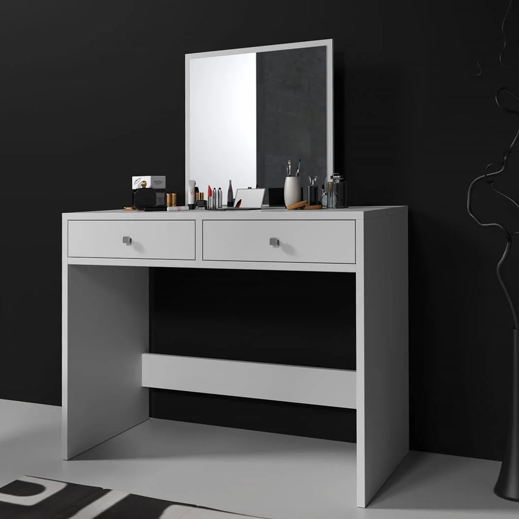 Masa de toaleta si machiaj  Mega cu 2 sertare și oglinda, 100x50x134 cm, finisaj alb