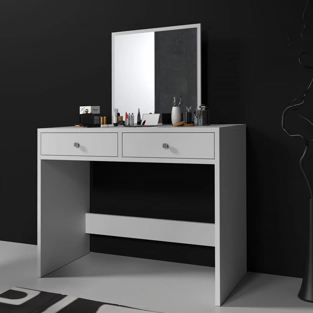 Masa de toaleta si machiaj  Mega cu 2 sertare și oglinda, 100x50x134 cm, finisaj alb