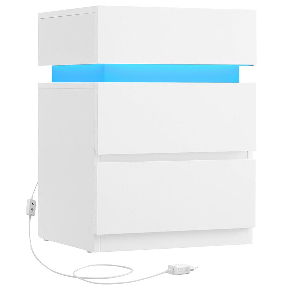 VASAGLE Noptiera din MDF cu iluminare LED, culori si intensitate reglabile, 35x40x55cm, alb