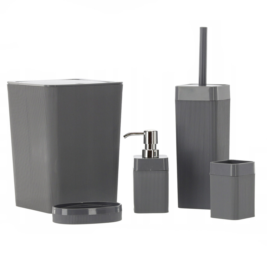 Set de accesorii pentru baie din plastic, 5 piese, gri