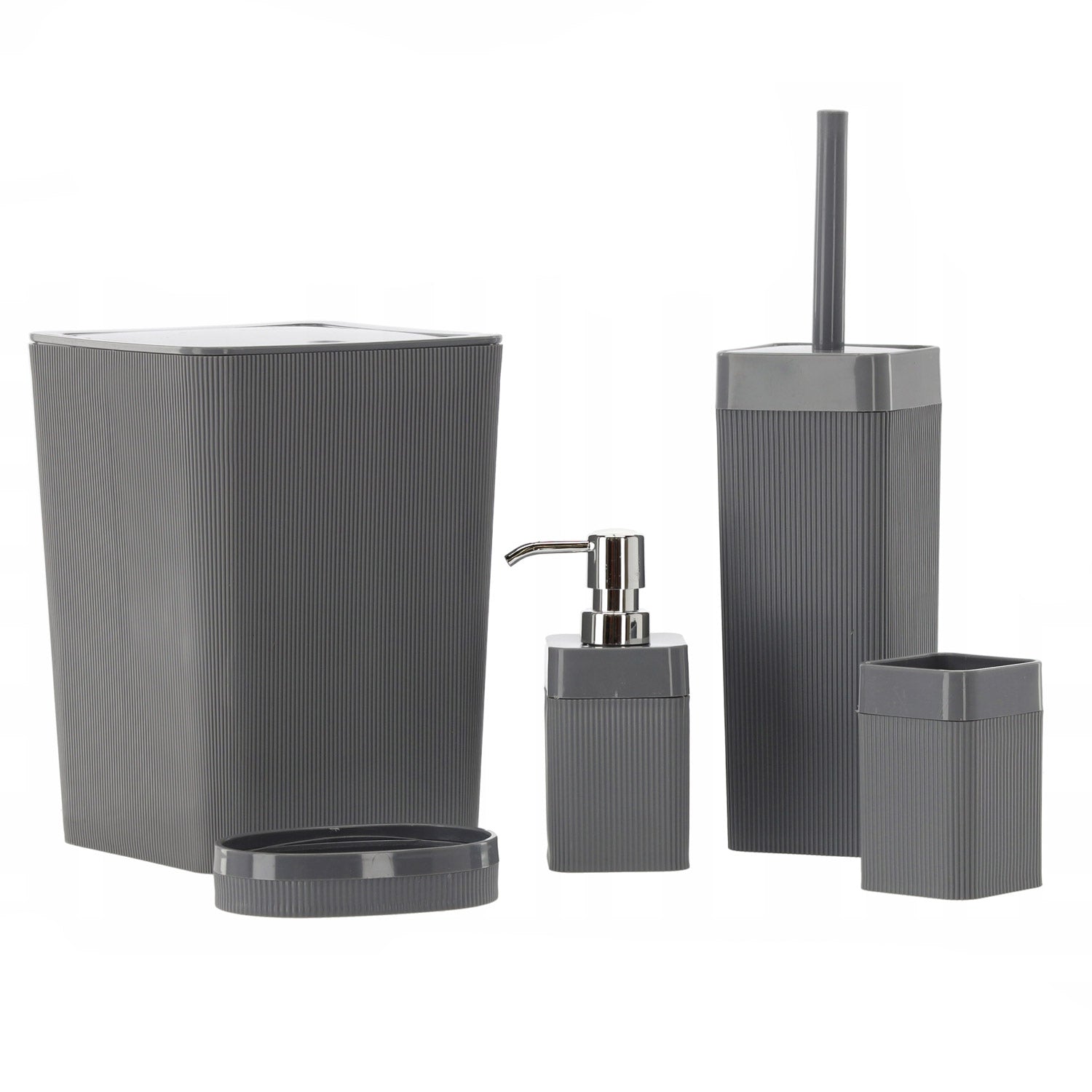 Set de accesorii pentru baie din plastic, 5 piese, gri