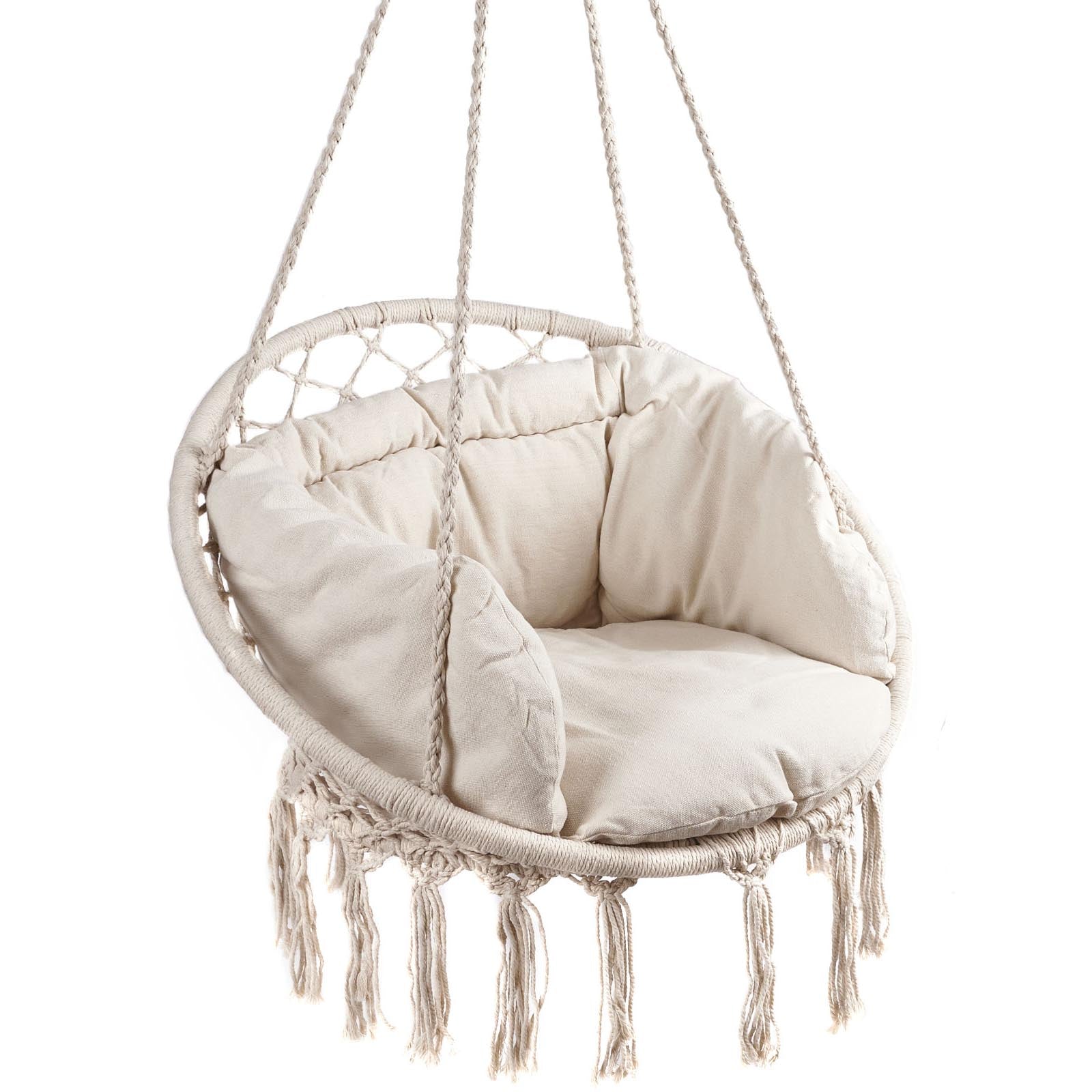 Scaun rotund tip leagan suspendat cu perna Confort Plus, casa sau gradina, bej