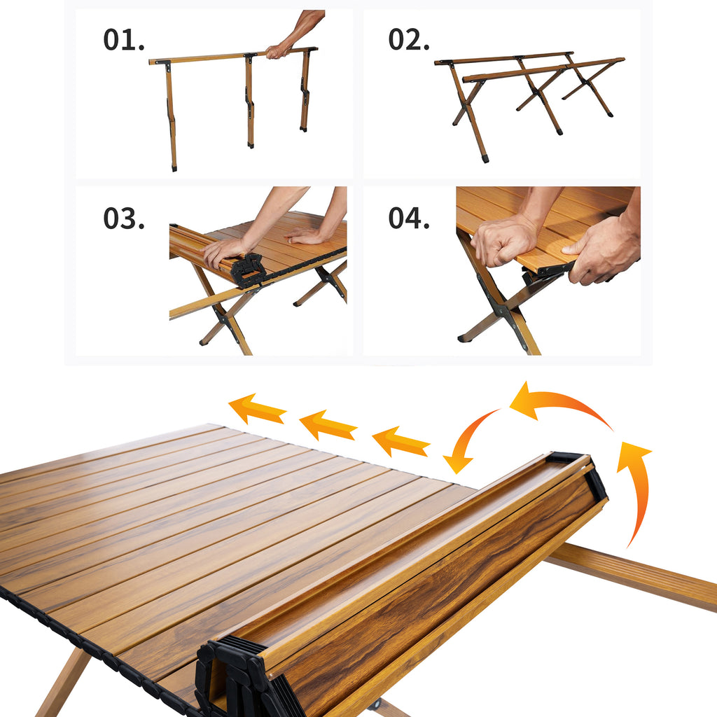 Masa pentru camping cu sistem de pliere rapida, cadru ultra usor din aluminiu, 118x60x45cm, maro