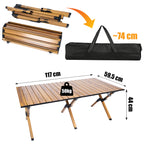 Masa pentru camping cu sistem de pliere rapida, cadru ultra usor din aluminiu, 118x60x45cm, maro