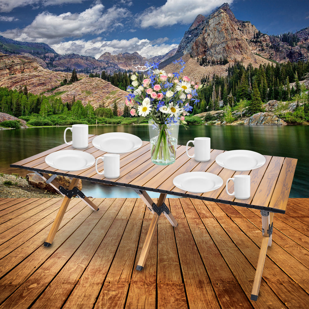 Masa pentru camping cu sistem de pliere rapida, cadru ultra usor din aluminiu, 118x60x45cm, maro