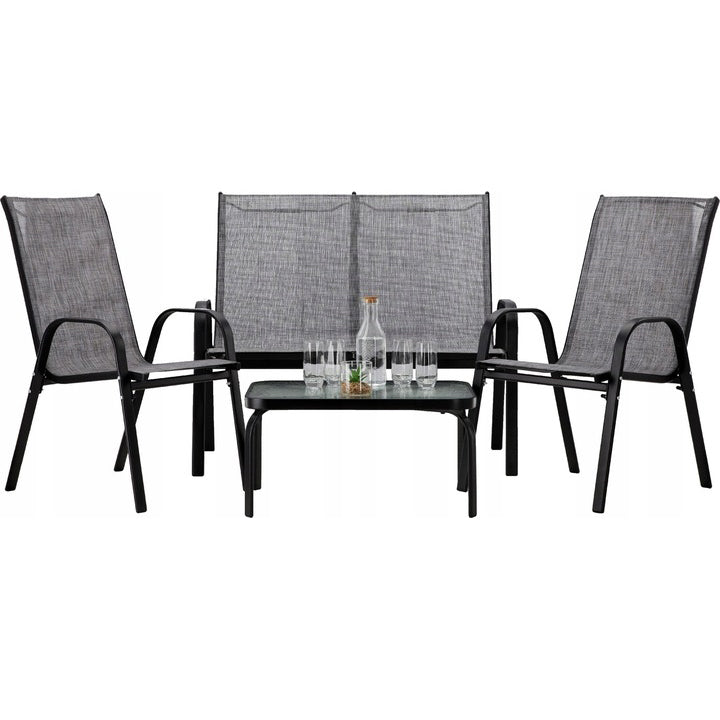 Set mobilier gradina textilene, 2 scaune, 1 canapea si 1 masa, gri deschis