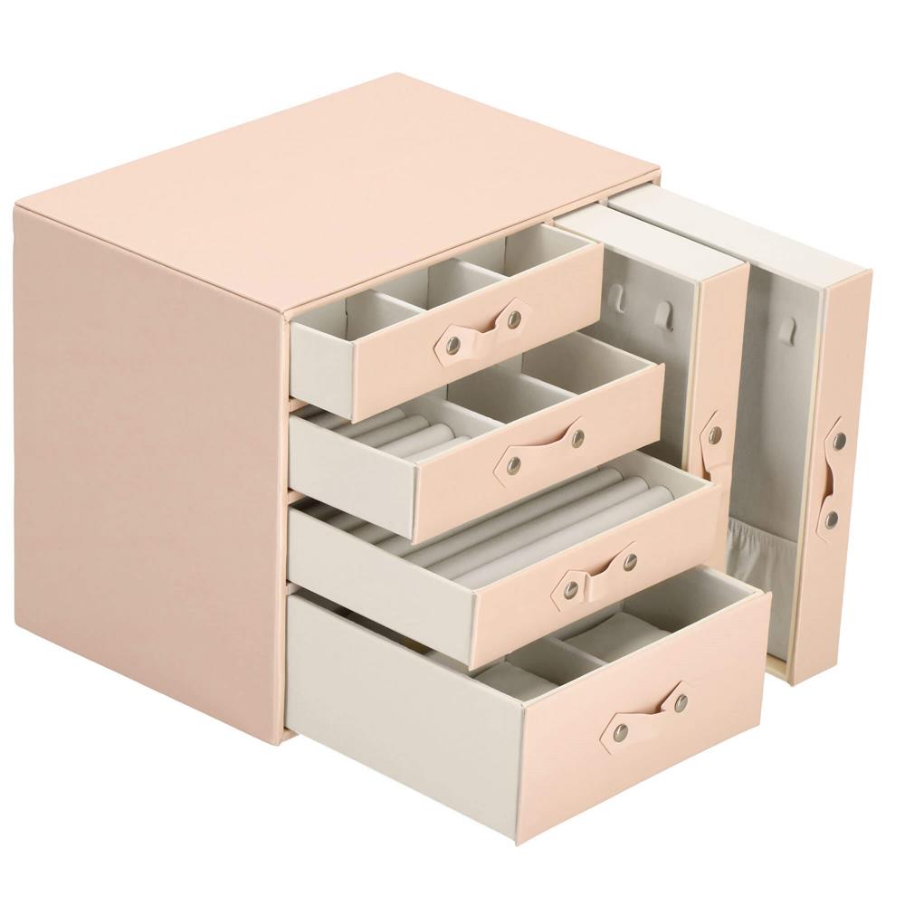 (DL) Cutie depozitare si organizare bijuterii, piele ecologica + velur, 26 x 22 x 18 cm, roz