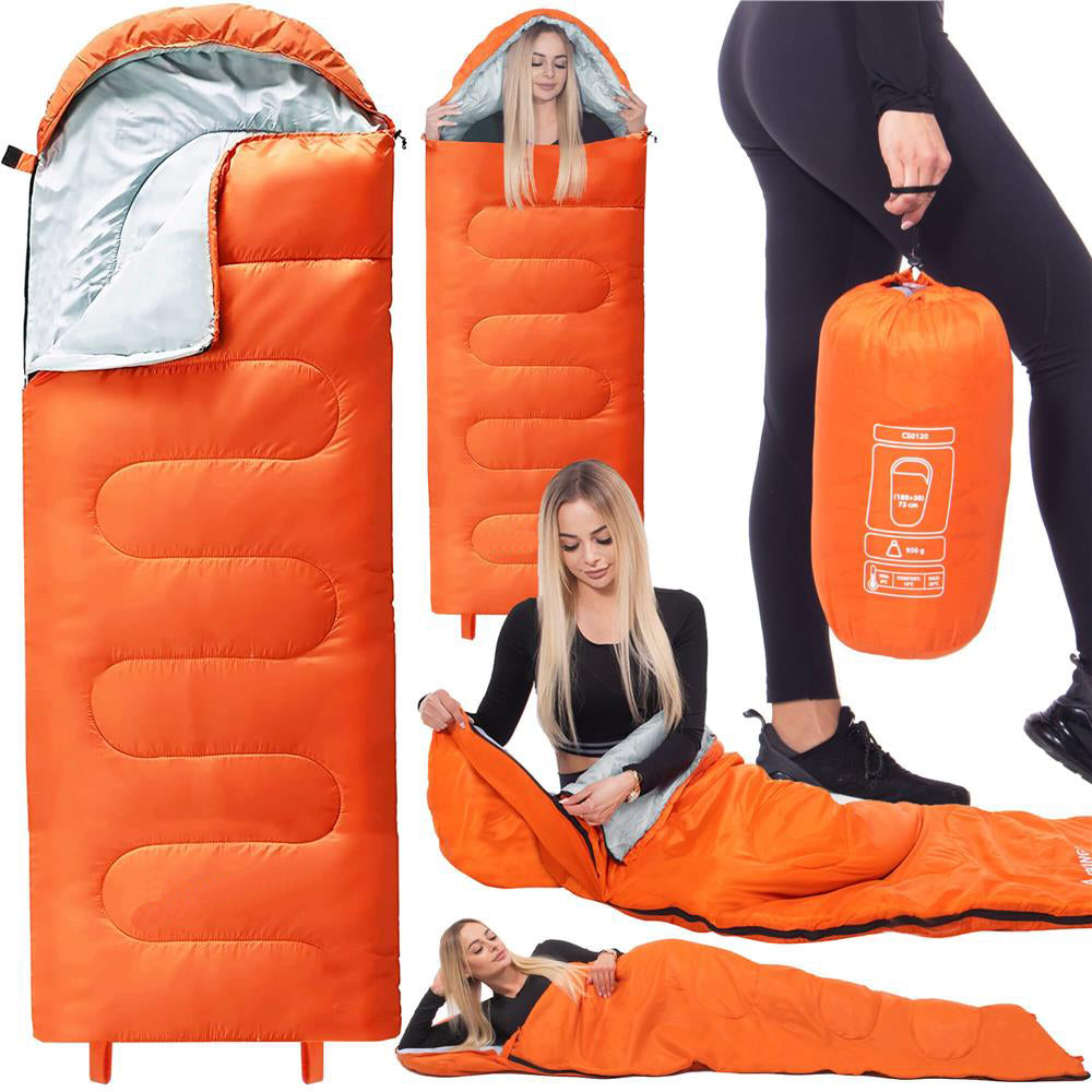 Sac de dormit tip mumie, cu geanta de transport, 175x73cm, 8-20grade, portocaliu