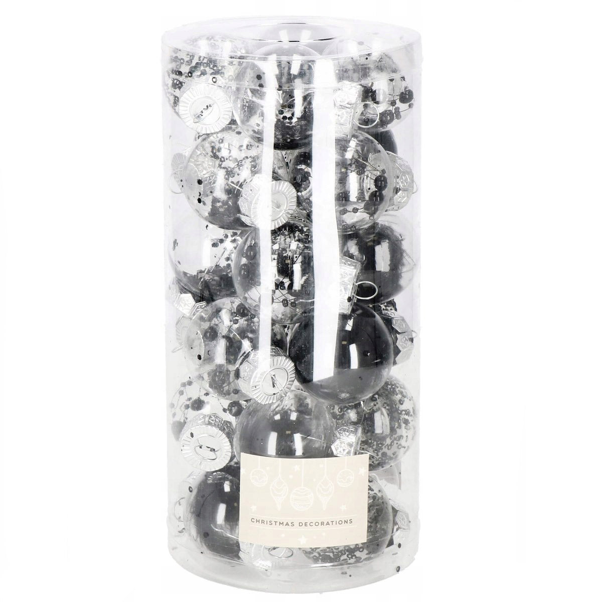 Set globuri de Craciun Inedit, 24 bucati, 5cm, transparente cu interior negru