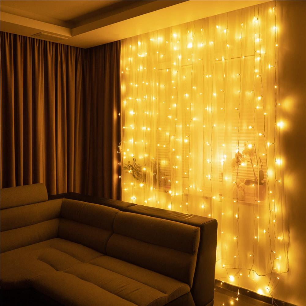 Ghirlanda luminoasa tip perdea 300 LED-uri, 3x3m, pentru interior, alimentare USB, alb cald (galben)