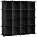 SONGMICS Unitate de depozitare cu 16 cuburi, pentru pantofi sau haine, personalizabil, 31x123x123 cm, negru