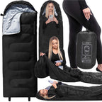 Sac de dormit tip mumie, cu geanta de transport, 220x80cm, 0-15grade, negru