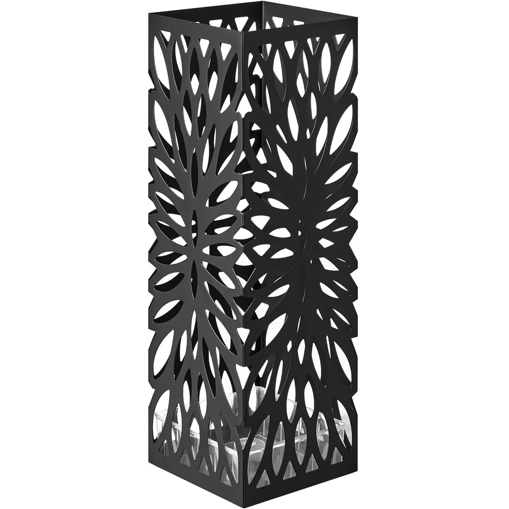 SONGMICS Suport metalic pentru umbrele, cu carlige si tava de picurare, 16x16x49cm, negru