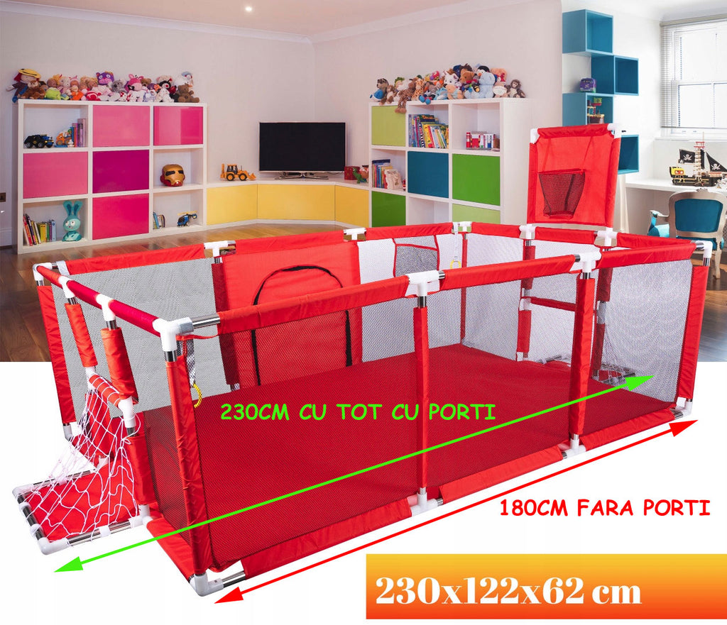 Tarc loc de joaca XXL pentru copii sau bebe, material textil, rosu, 230x122x62cm
