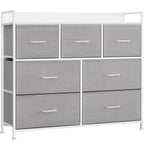 SONGMICS Comoda cu cadru metalic si 7 sertare din stofa, 29x98x85 cm , gri si alb