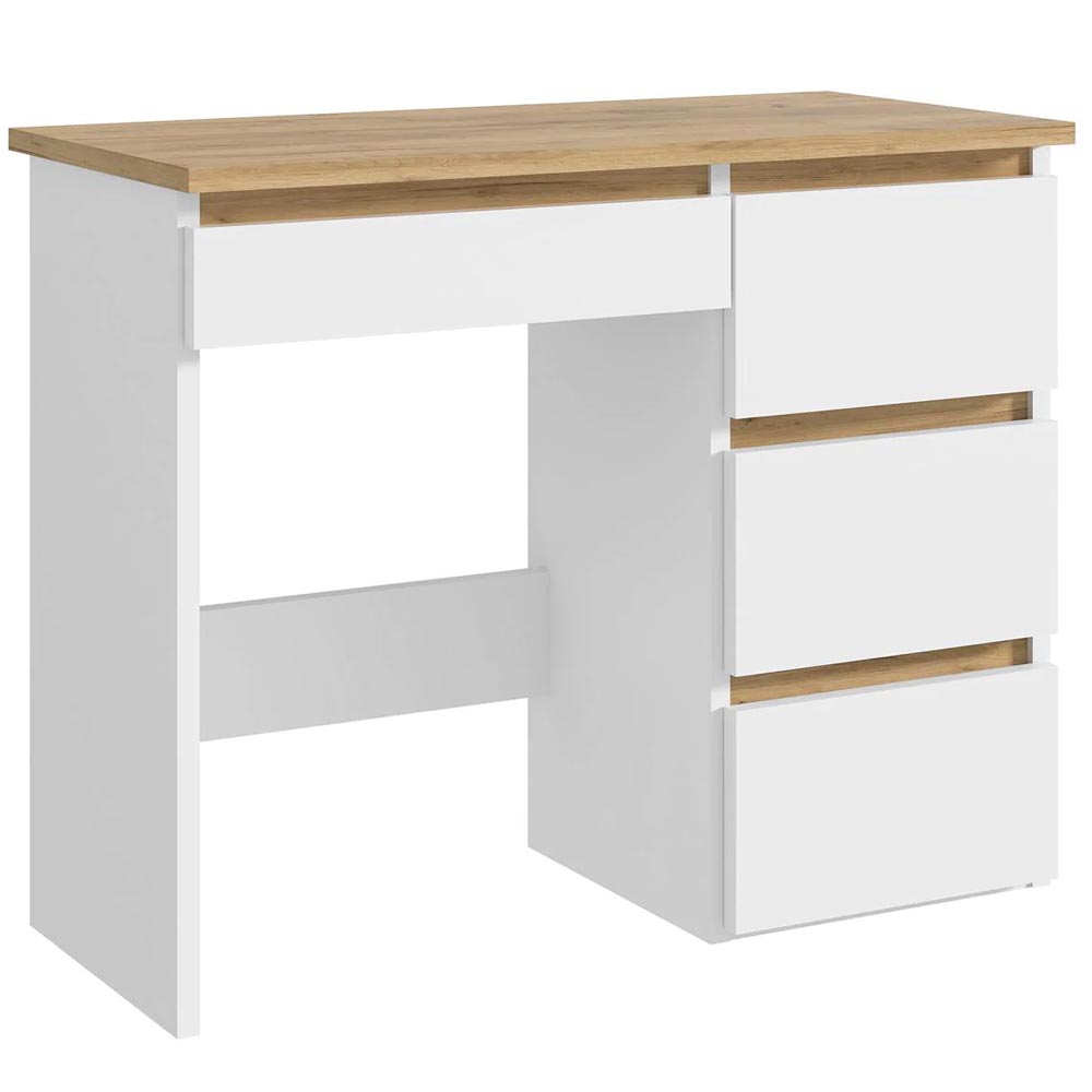 Birou Beta 3 Norge cu 4 sertare, 94x43x75 cm, alb si stejar craft