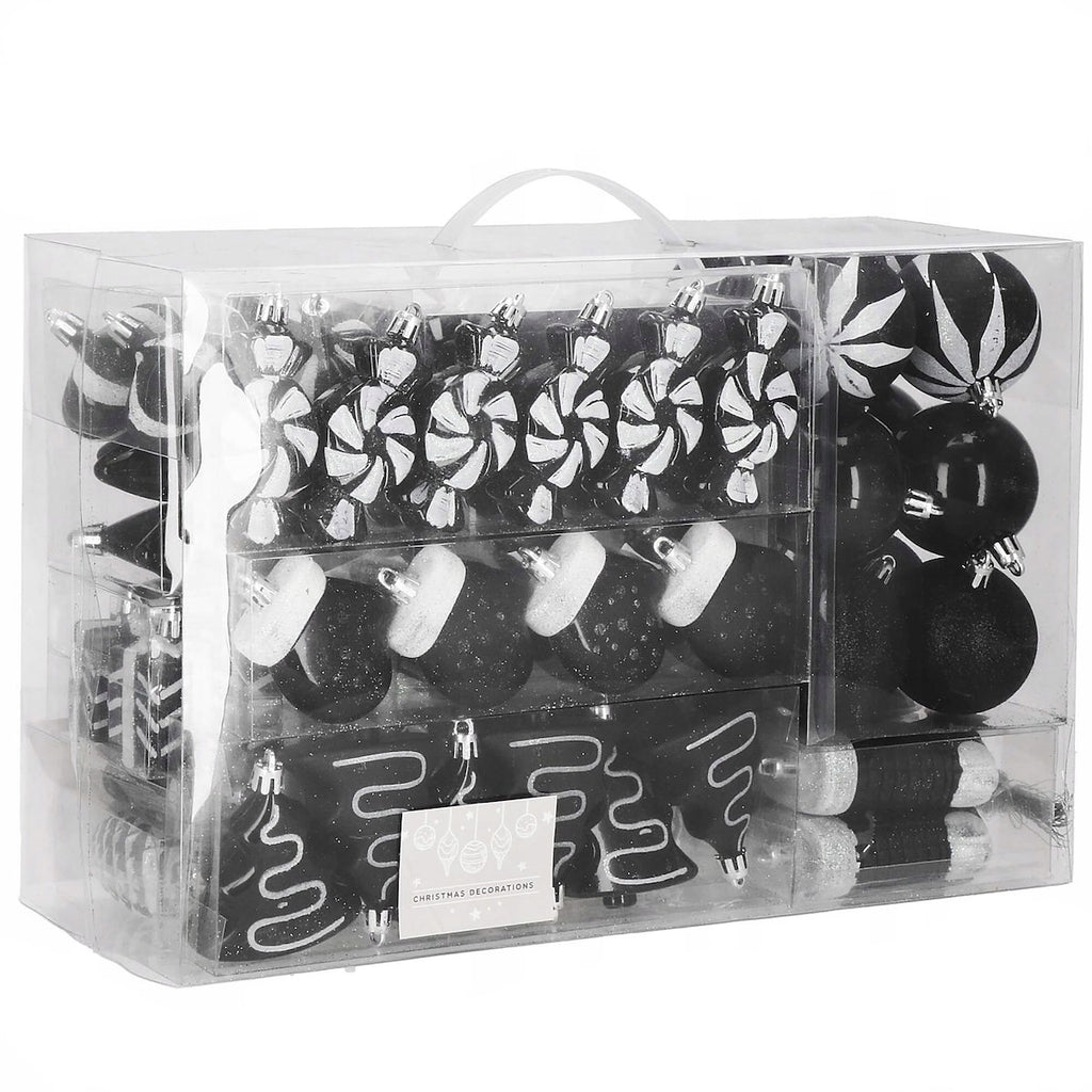 Set globuri si decoratiuni de Craciun, 77 piese, diverse dimensiuni, negru