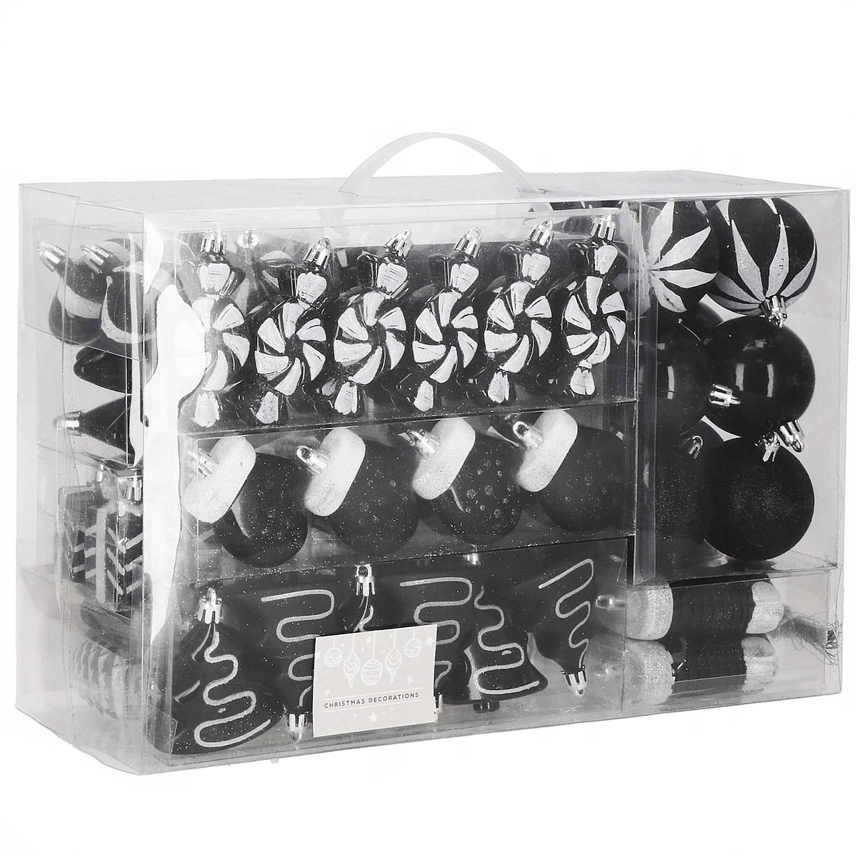 Set globuri si decoratiuni de Craciun, 77 piese, diverse dimensiuni, negru