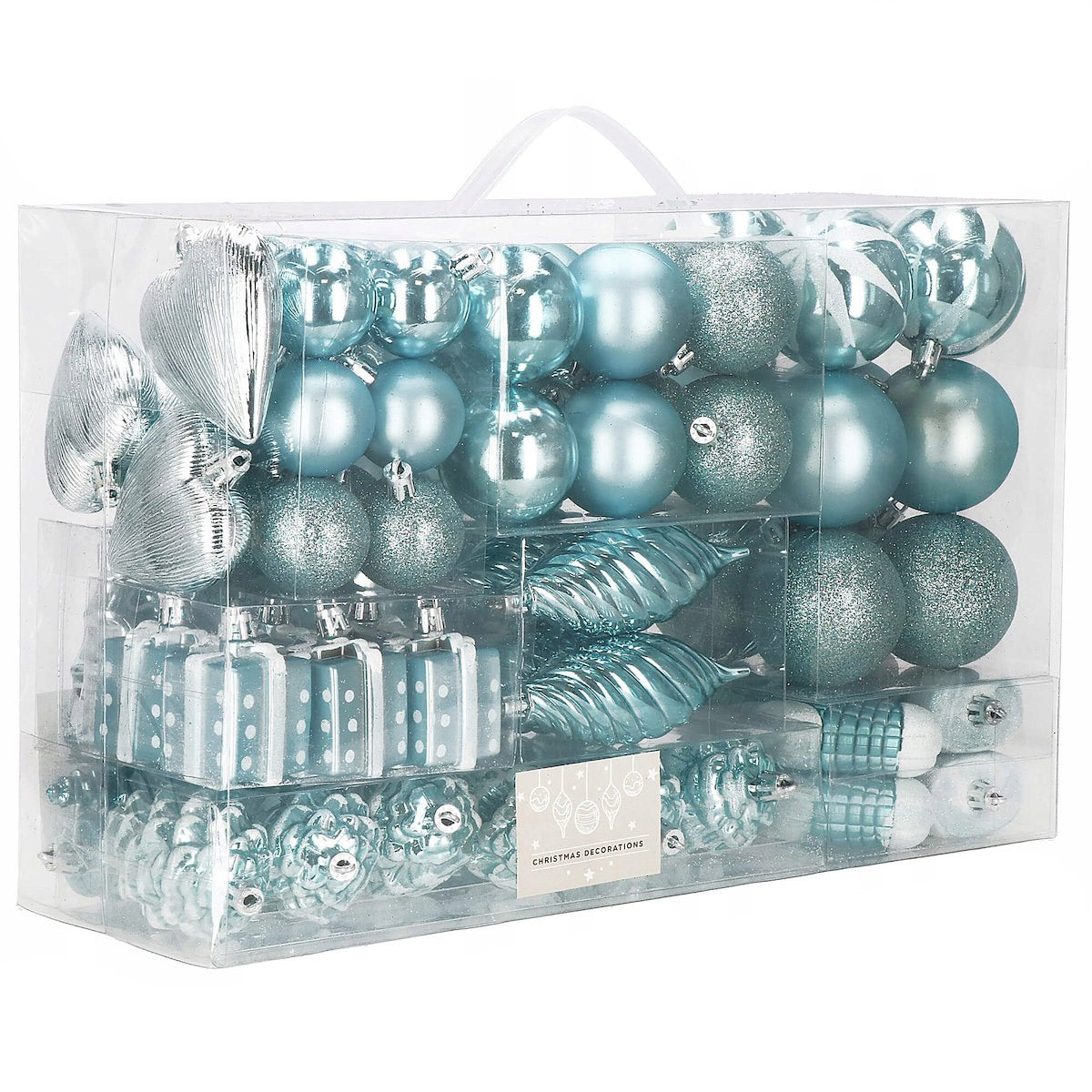 Set globuri si decoratiuni de Craciun, 72 piese, diverse dimensiuni, albastru