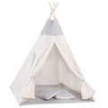 Cort copii  stil indian Teepee Tent cu fereastra, covoras gros si 2 perne, alb gri monocrom