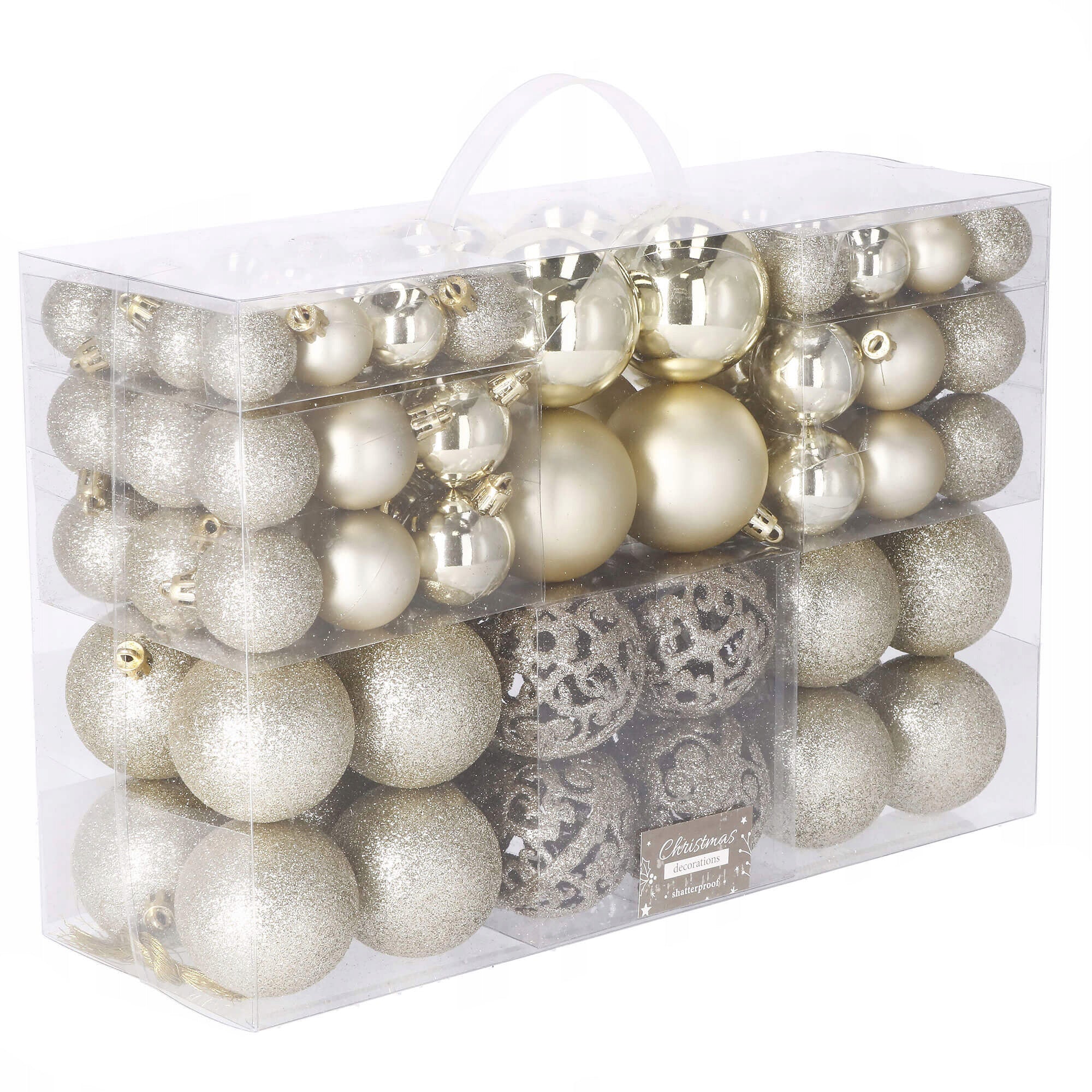 Set globuri de Craciun, 100 bucati, 3-6cm, auriu