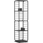 VASAGLE Biblioteca rotativa 360 grade, cadru metalic, cu 5 polite MDF, 43x43x158cm, negru