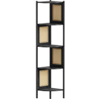 VASAGLE Raft de colt boho, cadru metalic, polite MDF si panouri poliratan, 32x32x156cm, negru