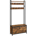 VASAGLE Cuier cu dulap de depozitare pantofi, cadru din otel, stil industrial, 32x85x180cm, maro rustic
