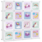 SONGMICS Dulap modular de depozitare jucarii, 16 cuburi cu usi, 123x31x123cm, alb