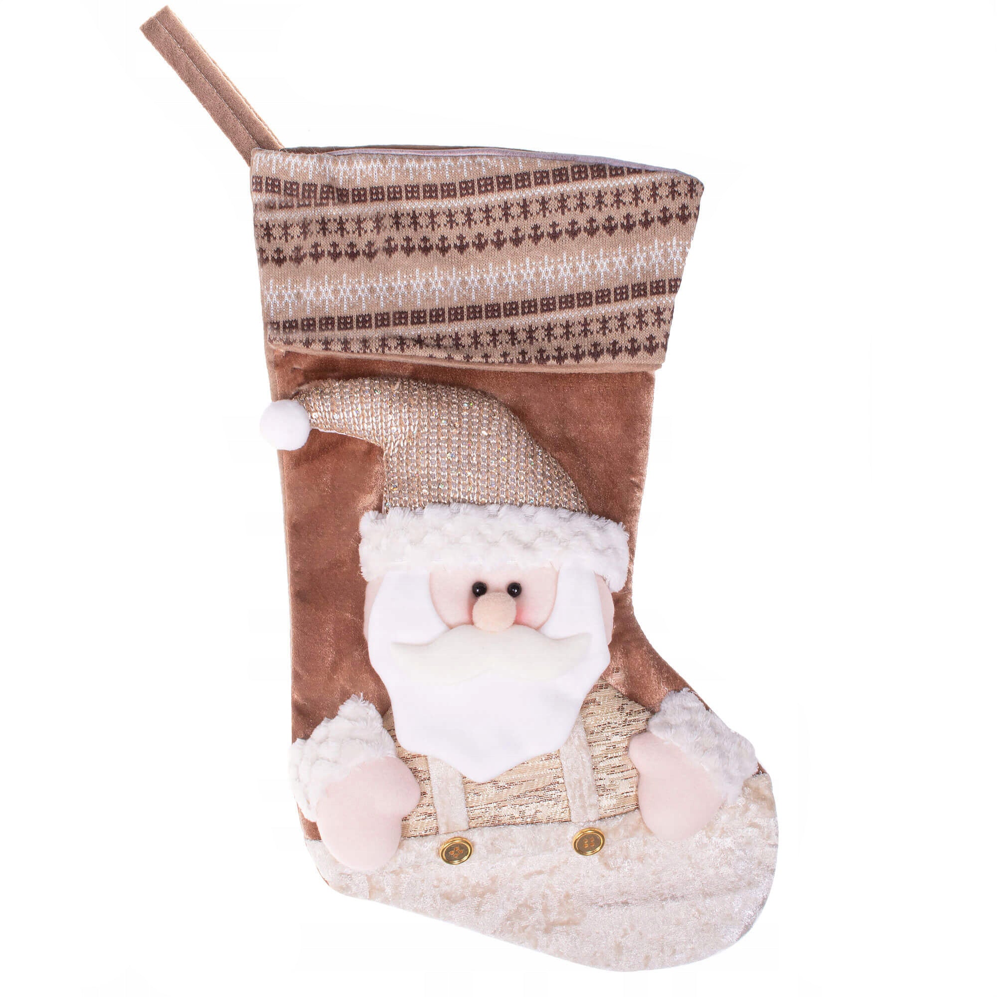 Decoratiune Craciun, soseta pentru cadouri cu Mos Craciun 45cm, maro