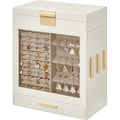 SONGMICS Cutie de bijuterii cu 3 sertare laterale, fereastra si oglinda mare, 16x26x32 cm, alb