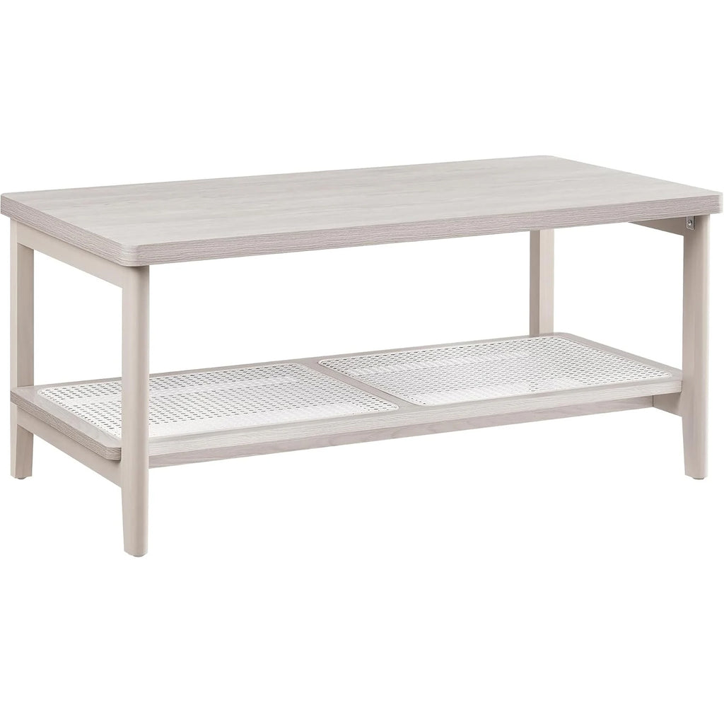 VASAGLE Masuta de cafea, din MDF, cu spatiu de depozitare pe 2 nivele, 55x100x45 cm, stil boho, bej