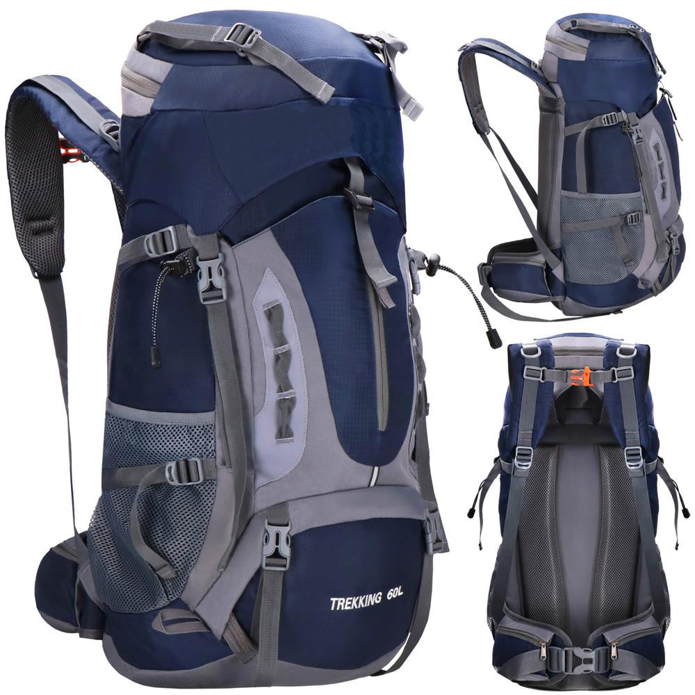 Rucsac tactic militar pentru drumetie, cu husa de ploaie, 60 litri, 25 kg, 70x40x24 cm, gri albastru