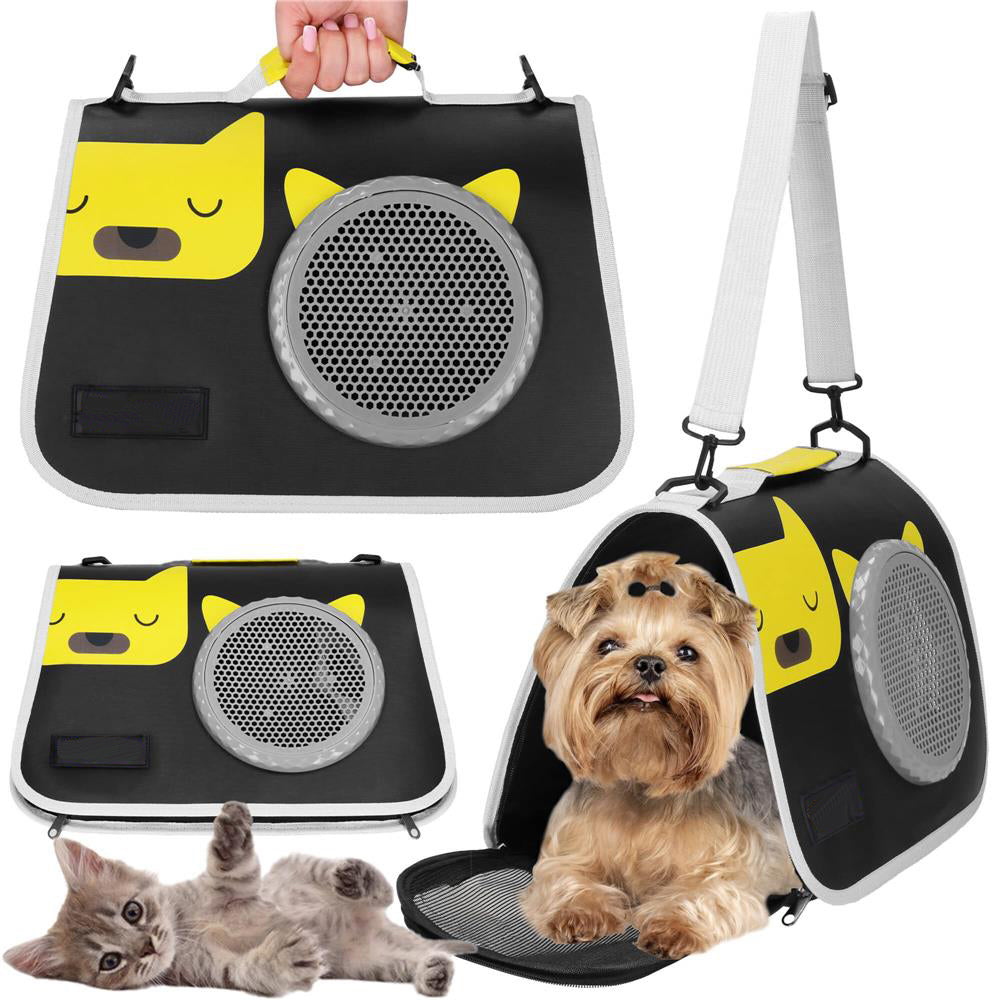 Geanta pentru transport animale mici, pentru caine si pisica, pliabila, 24x40x24 cm, negru