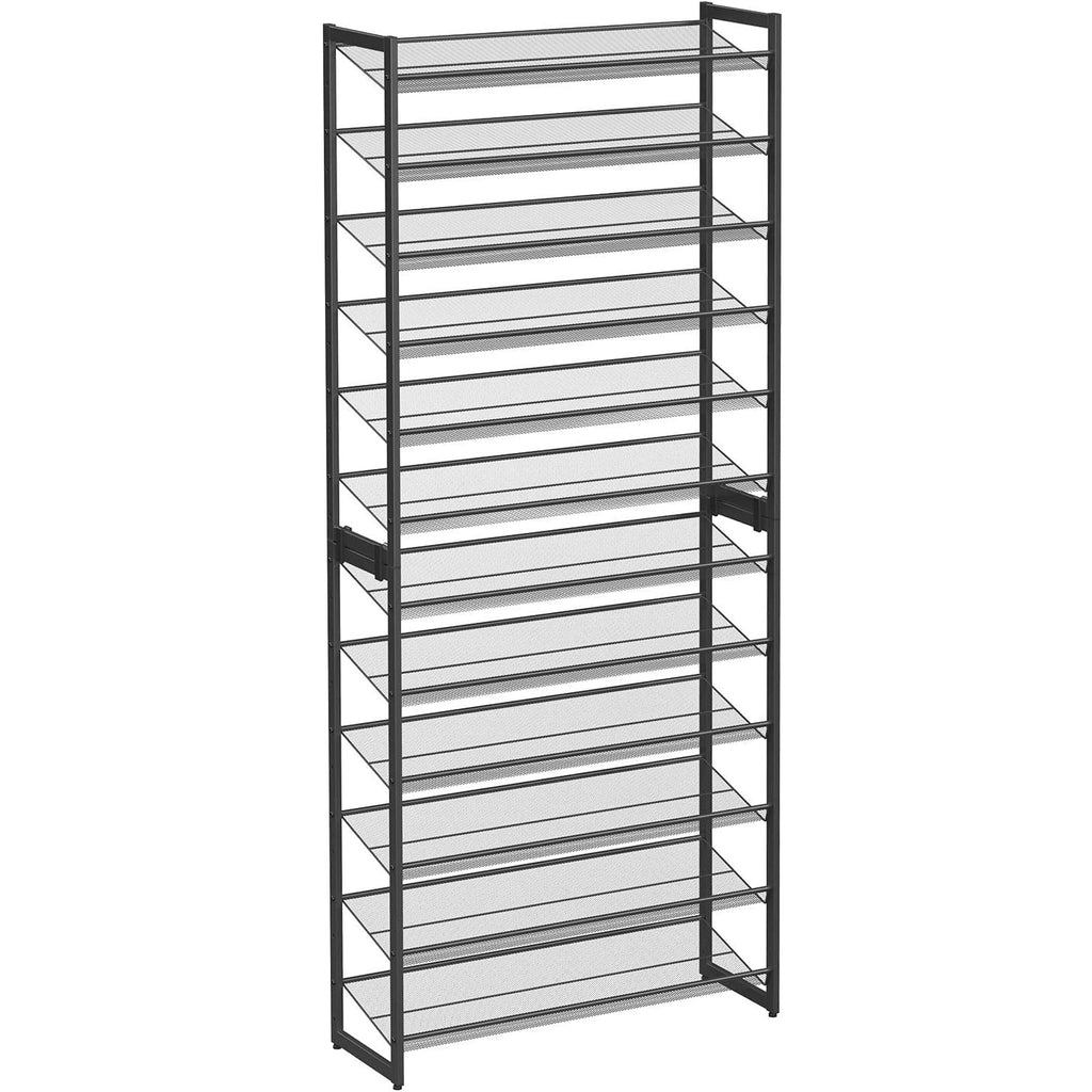 SONGMICS Raft pentru pantofi suprapozabil, pe 12 nivele, din metal, cu rafturi reglabile, pentru 48-60 perechi, 31x 93x223cm, negru