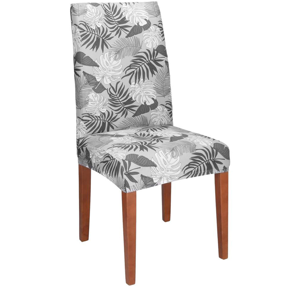 Husa universala pentru scaun, marime universala, poliester si spandex, 38x70cm, gri cu model floral