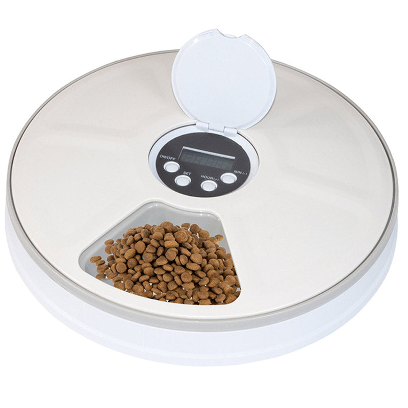 Hranitor automat pentru caini si pisici, sunet hranire, capacitate dispenser 6x70gr, cu display digital