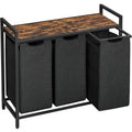 VASAGLE Cos de rufe, 3 compartimente, saci de rufe detasabili, raft, cadru metalic, 3x38L, 93x33x72 cm, maro rustic si negru