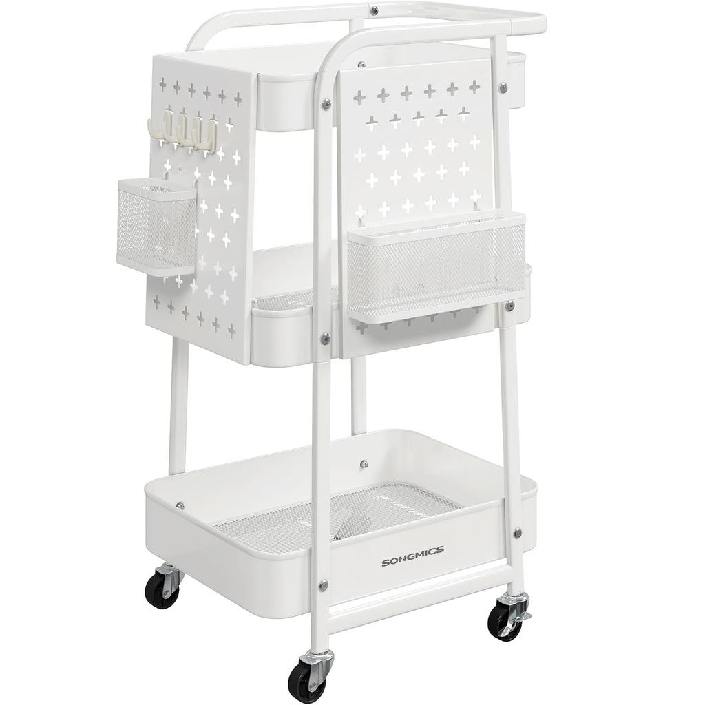 SONGMICS Raft de depozitare mobil tip carucior rulant, pentru baie sau bucatarie, cadru otel, 32x43x74 cm, alb