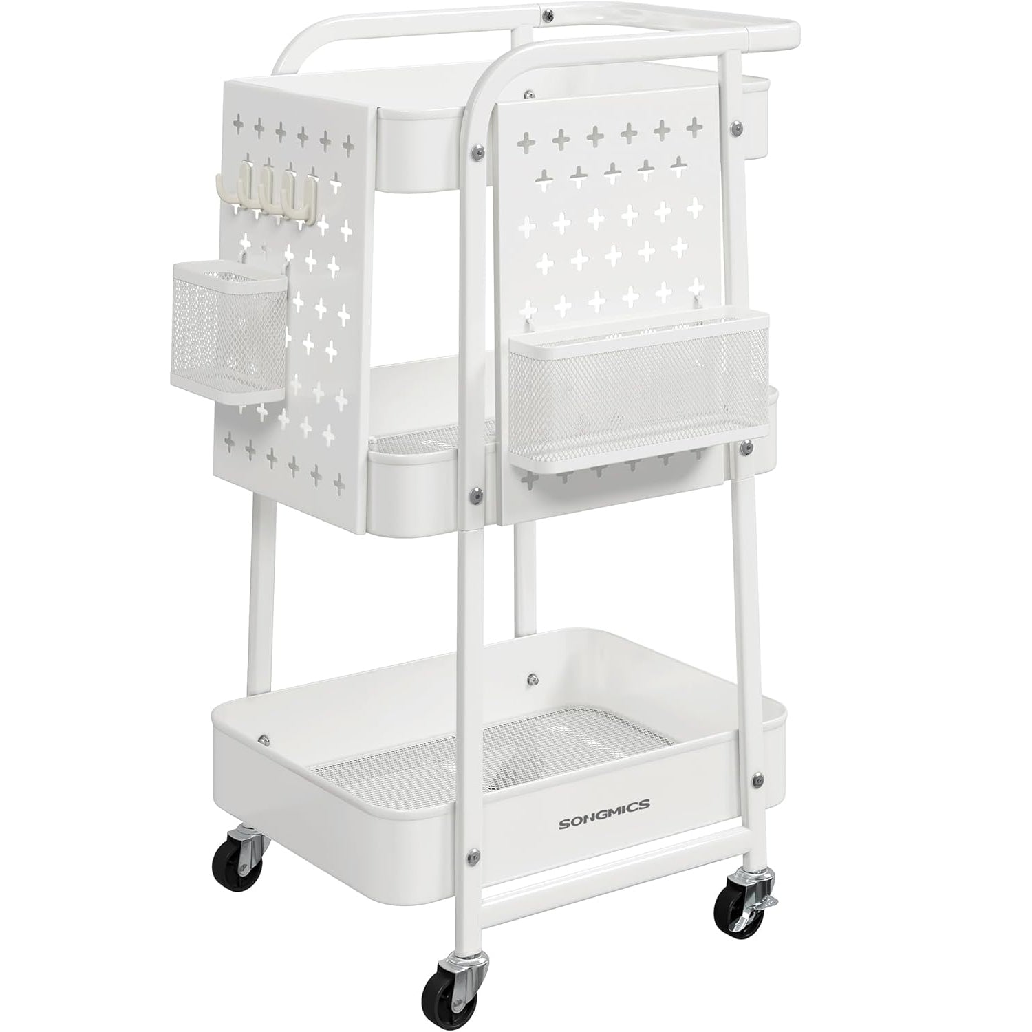 SONGMICS Raft de depozitare mobil tip carucior rulant, pentru baie sau bucatarie, cadru otel, 32x43x74 cm, alb