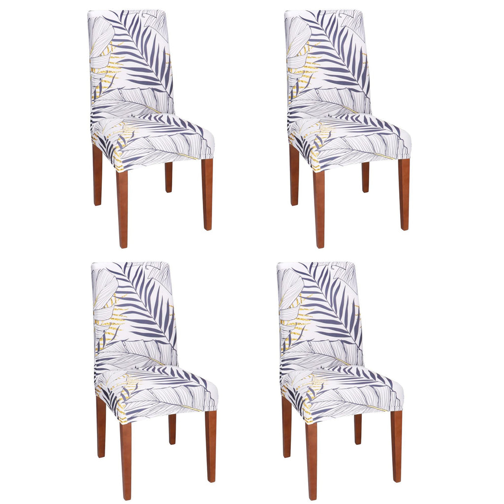 Set 4 huse pentru scaun, marime universala, poliester si spandex, 38x70cm, alb, nuante de bleumarin, galben