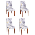 Set 4 huse pentru scaun, marime universala, poliester si spandex, 38x70cm, alb, nuante de bleumarin, galben