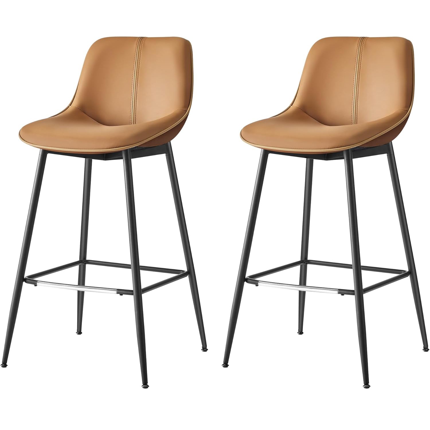 VASAGLE Set 2 scaune de bar, spatar ergonomic din piele ecologica, cadru metalic, 50x50x99 cm, maro caramel