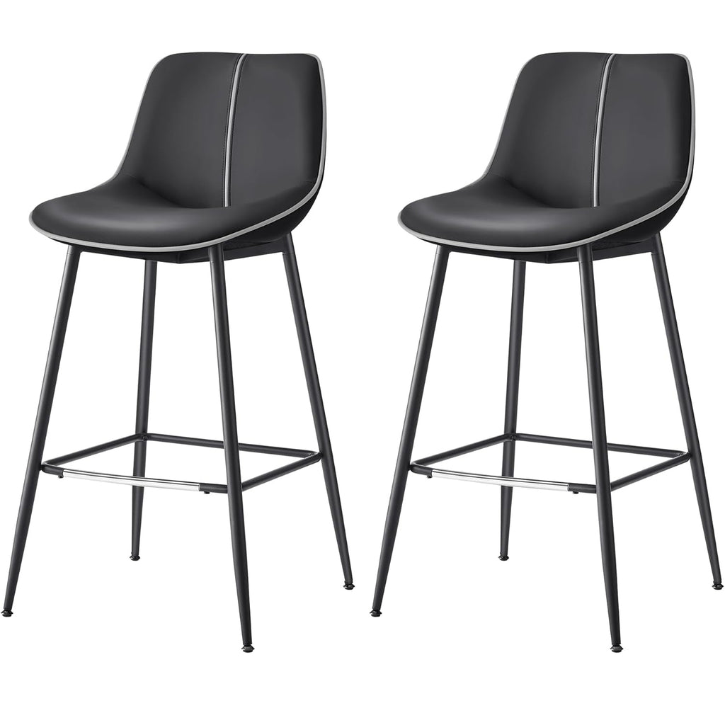 VASAGLE Set 2 scaune de bar, spatar ergonomic din piele ecologica, cadru metalic, 50x50x99 cm, negru