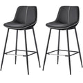 VASAGLE Set 2 scaune de bar, spatar ergonomic din piele ecologica, cadru metalic, 50x50x99 cm, negru