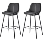 VASAGLE Set 2 scaune de bar, spatar ergonomic din piele ecologica, cadru metalic, 50x50x99 cm, negru