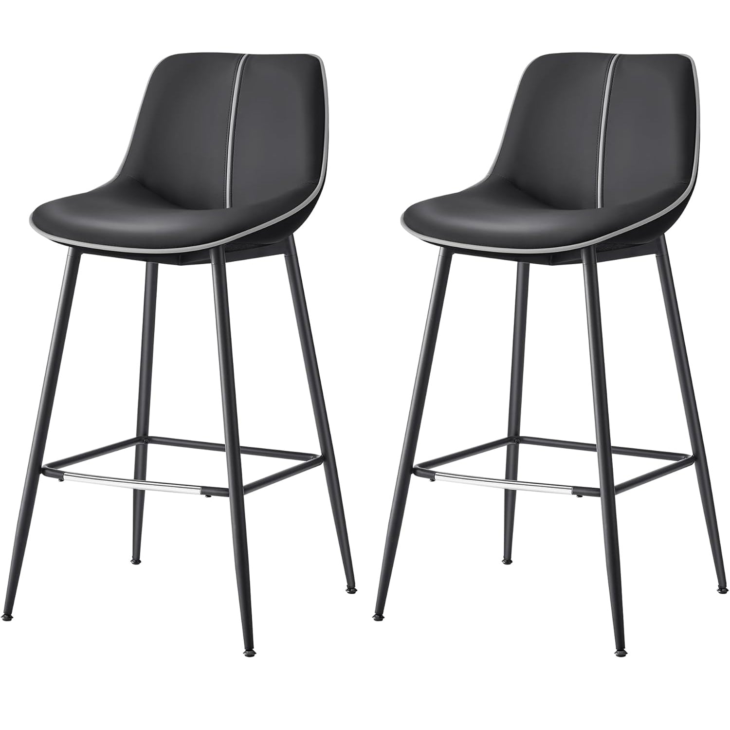 VASAGLE Set 2 scaune de bar, spatar ergonomic din piele ecologica, cadru metalic, 50x50x99 cm, negru