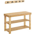 SONGMICS Set multifunctional pentru hol cu banca pentru pantofi si cuier, din bambus, 29x70x45 cm, maro natur