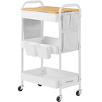SONGMICS Raft de depozitare mobil tip carucior rulant, pentru baie sau bucatarie, cadru otel cu blat MDF, 31x44x74 cm, alb