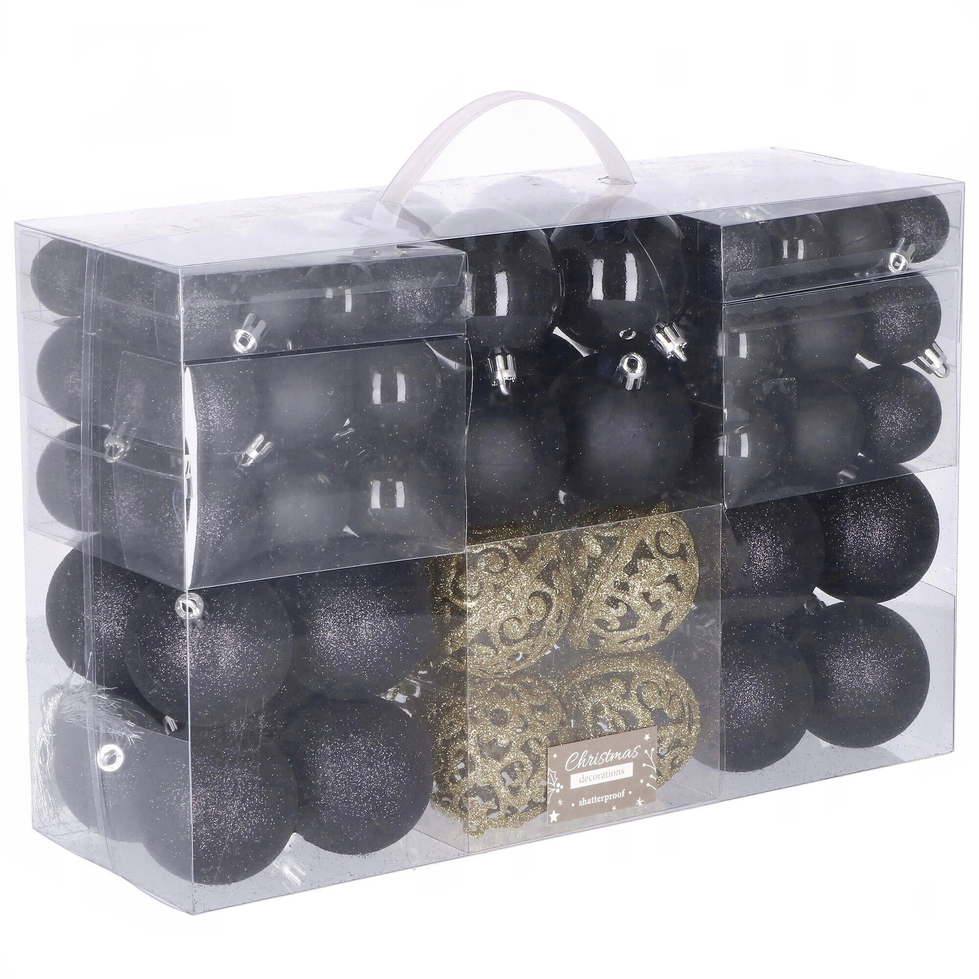 Set globuri de Craciun, 100 bucati, 3-6cm, negru auriu